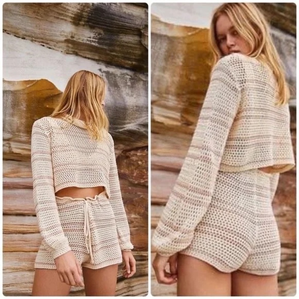 Free People Cream Knit Women Shorts Set
